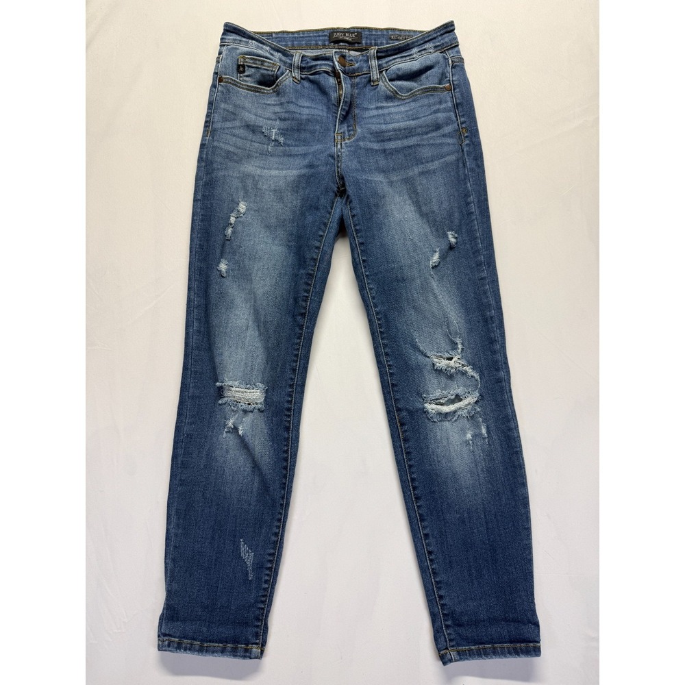 Judy Blue Relaxed Fit Skinny Jeans Womens 11/30 Blue Denim Cotton Distressed
